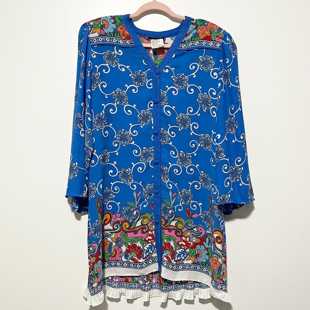 Diane Freis Womens Vintage Button Up Tunic OS Resort Maximalist Artsy Chiffon